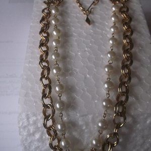 Gold-tone and faux pearl necklace